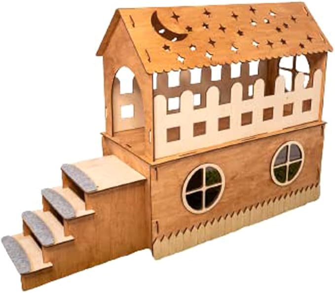 Wooden rabbit house, bunny сastle with pillow, Add your pet's name for FREE (Add 1 pillow)