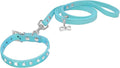 Dogs Kingdom 10 "-16.5" Total Length Suede Skin Jeweled Rhinestones Pet Dog Collar Leash Set Sparkly Crystal Diamonds Studded Leather Puppy Dog Cat Collar Leash Set Blue XXS