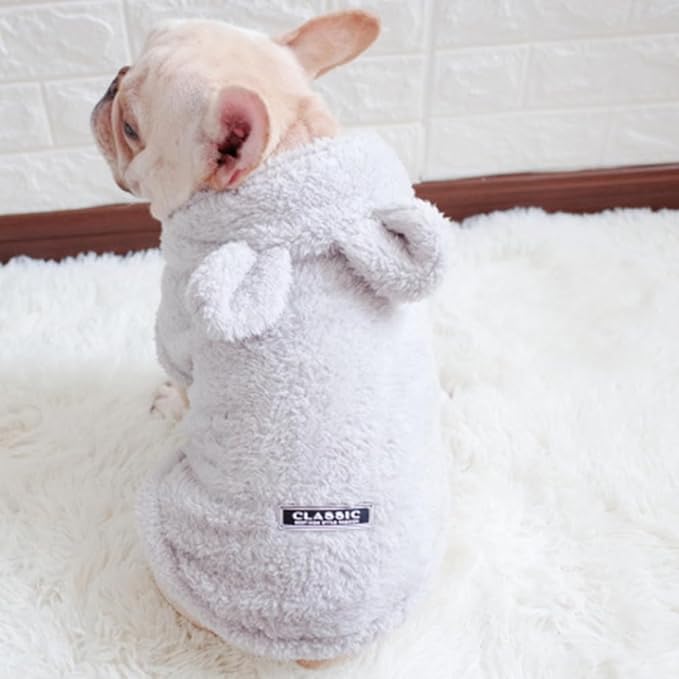 Easter Dog & Cat Outfit - Bunny Ears Cat Hoodies Fleece Puppy Clothes for Small Dogs & Cats (Small, Grey) - Warm Dog Sweatshirt & Easter Pet Costume