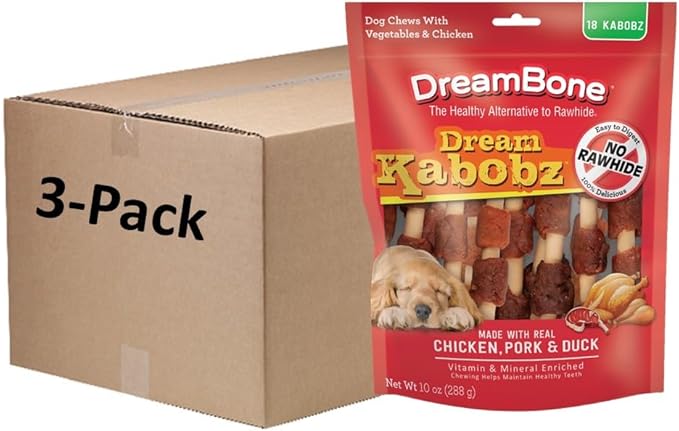 DreamBone Dream Kabobz, Rawhide-Free Chews for Dogs, 54 Count (3 Packs of 18 Count)