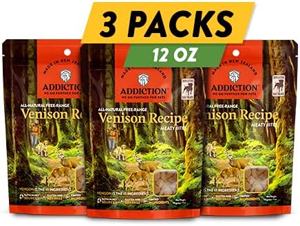 Addiction Meaty Bites - Hypoallergenic Dog Treats - Made in New Zealand - High Meat Content - Gluten and Grain-Free - Soft and Allergy Friendly (Venison, 4 Ounces - 3 Packs)