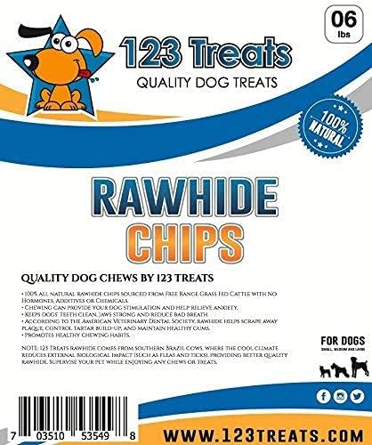 123 Treats Rawhide Dog Chips, Premium Rawhide Dog Chews, Natural Grass Fed Livestock with No Hormones, Additives or Chemicals, Tasty Long Lasting Chews for Dogs, Improve Oral Health, 6 Lbs