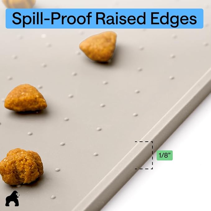 GORILLA GRIP 100% Waterproof Raised Edge BPA Free Silicone Pet Feeding Mat, Dog Cat Food Mats Contain Spills Protects Floors, Placemats for Cats and Dogs Water Bowl, Pets Accessories 32x24 Beige