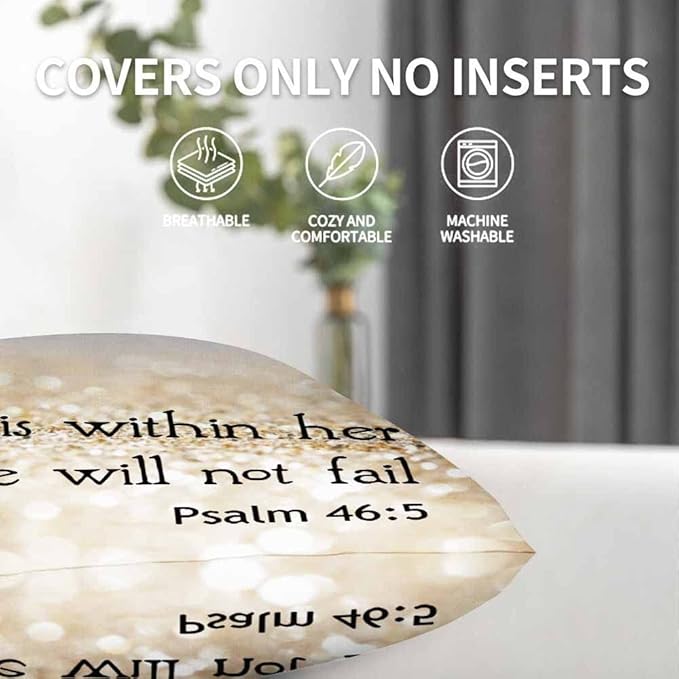 Pillow Cases Bible Verse Quote God is Within Her She Will Not Fail Pack of 2,Decorative Throw Pillow Covers for Couch Bedroom Living for Girl Boy 18X18 Inch