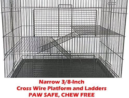 Large 3-Levels Foldable Ferret Chinchilla Sugar Glider Rats Animal Chew Free Metal Carrier Travel Cage with Narrow 3/8" Wire Bar Spacing Prevent Escape and Stuck Shelves and Ladders Included