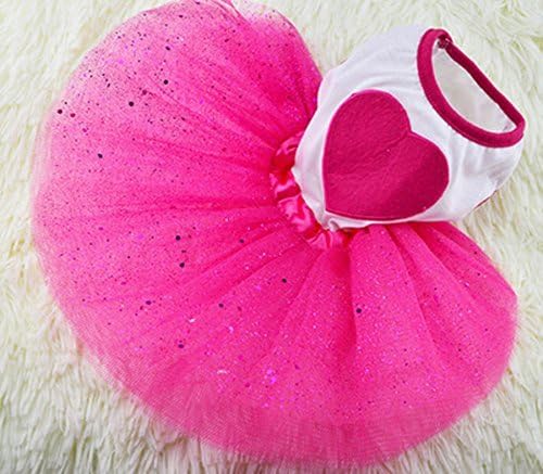 Idepet Spring Summer Pet Dog Cat Puppy Tutu Princess Dress Heart Printed Lace Skirt Dog Clothes Pet Apparel (M)