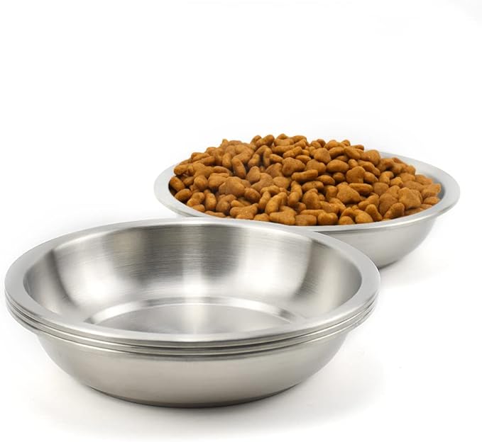 Stainless Steel Cat Bowls 4 Pack, Whisker Fatigue Relief Cat Food Dish, Metal Shallow Wide Large Replacement Plate for Dog and Pet, Ideal for Raised Elevated Pet Feeding Station Stand, 7.9"