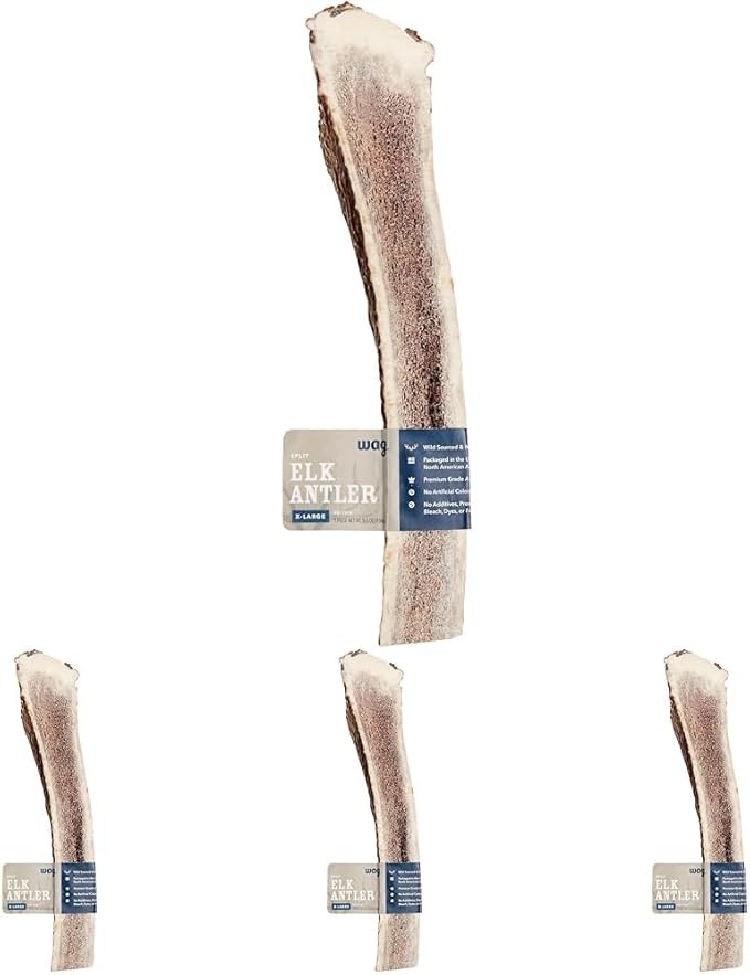Amazon Brand - Wag Split Elk Antler, Naturally Shed, Long Lasting for Aggressive Chewers, X-Large (Best for Dogs Over 45 lbs) (Pack of 4)