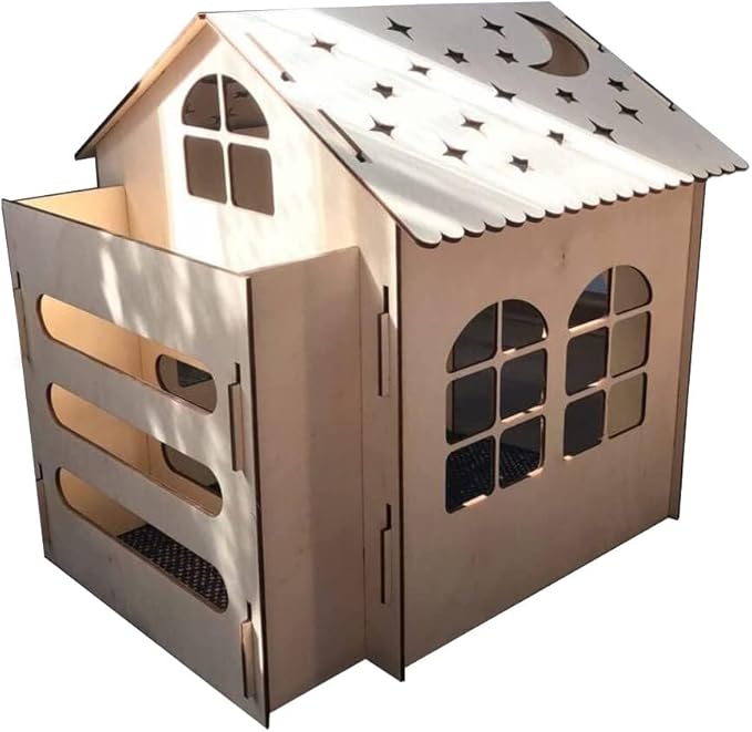 Wooden rabbit house with a feeder (21.6x12.2x15.4 inch)