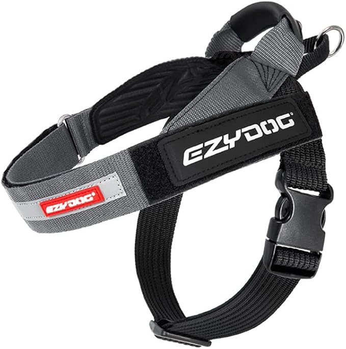 EzyDog Express Dog Harness - Adjustable Dog Harness for Large, Medium, and Small Dogs with Padded Ergonomic Anti-Chafing Design, Grip Handle, & Easy Side Buckle (Gray, L)