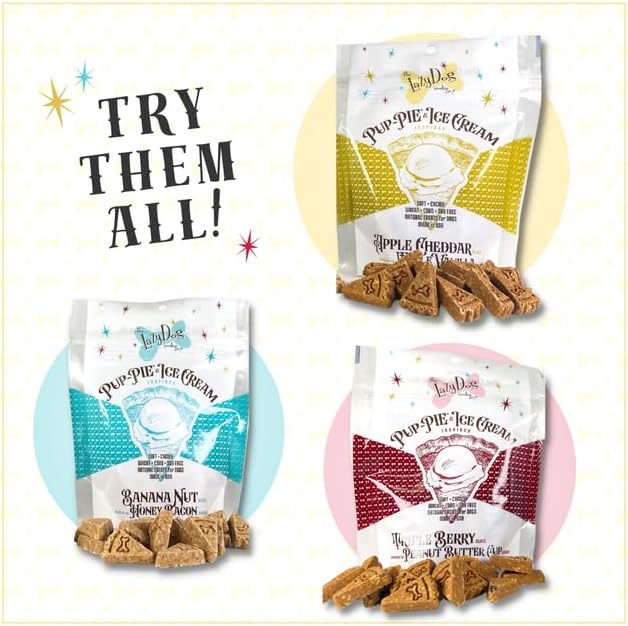 The Lazy Dog Cookie Co. Soft and Chewy Dog Treats, Pie Slice Shaped Dog Cookies, Triple Berry Slice Pup-Pie with Peanut Butter Cup Ice Cream Inspired Flavor, Baked in The USA, 5 oz. (Pack of 1) (PB)