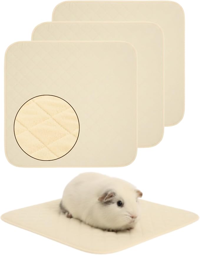3 Pack Guinea Pig Pad 12” x 12” | Washable & Reusable Guinea Pig Cage Liner, 4-Layer Absorbent Pee Pad with Waterproof TPU & Anti-Slip Bottom | Soft Fleece Bedding for Guinea Pigs-White