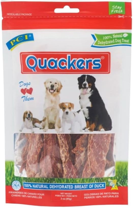 PCI Quackers - 100% Real Raw Dehydrated Duck Breast Treats for Dogs - 3 oz