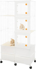 Small Animal Cage, Guinea Pig Cages with Rolling, Durable Front Doors, Chinchilla Cage with Scoop for Rat, Hamster, Guinea Pig, Squirrel (White, 61in)