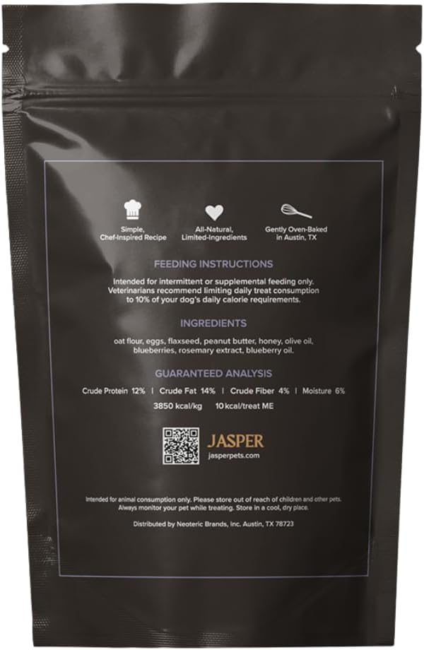 Jasper Oven-Baked Dog Treats – Natural Grain-Free Snacks for All Breeds – 5oz Bags (Assorted Flavors) (Peanut Butter & Blueberry)