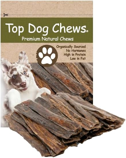 Top Dog Chews 10"- 12" All Natural Beef Esophagus Jerky, 30-Pack – Free Range Beef Gullet Jerky Dental Treats for Dogs, Single-Ingredient Dog Treats for Small, Medium & Large Dogs
