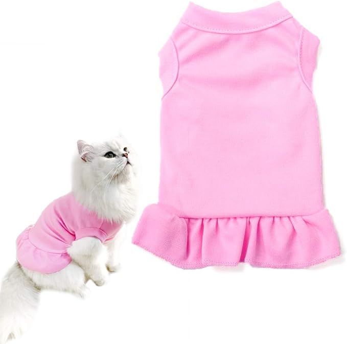 Dog Skirt Shirts, Puppy Dresses for Small Dogs Girls, Pet Clothes Doggy Apparel, Comfortable Summer Shirt Beach Wear Clothing, Outfits for Medium Dog, Kitty Cats, Cotton Tops (Pink XL)