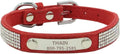 THAIN Rhinestones Personalized Dog Cat Collar Bling Diamond with Engraved Stainless Steel Nameplate for Small Medium Large Dogs (L, Red)