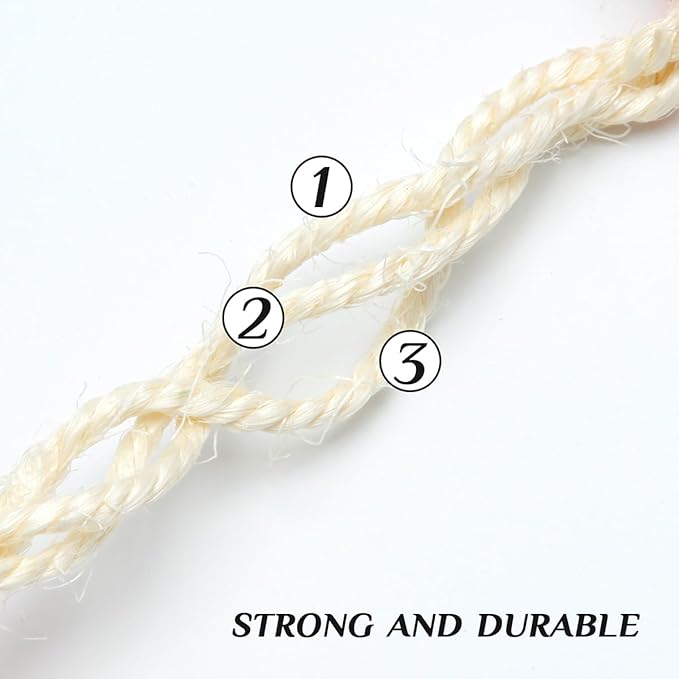 Natural Sisal Rope 1/4 Inch 6mm 164-Feet for Cat Scratching Post Tree Tower Replacement Repair and Replace, DIY Hemp Twine Rope for Cat Scratching Furniture Window Perch and Crafts Gardening