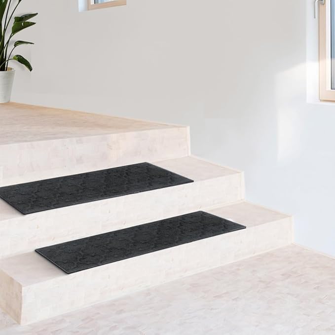 Aucuda 2pcs 8.5" x 30" Stair Treads for Elders and Dogs on Wooden Steps Indoor, Winter, Non Slip Stair Runner Rug Ice Insulation with Rubber Backing, Knot Staircase Mat Carpet for Outdoor Grip.