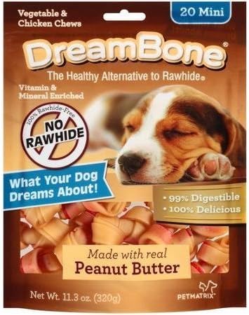 Dreambone Real Peanut Butter Flavored Vegetable & Chicken Dog Chew Treats (Rawhide Free) 11oz-12oz Bag (Bags) Select Treat Size Below by DreamBone