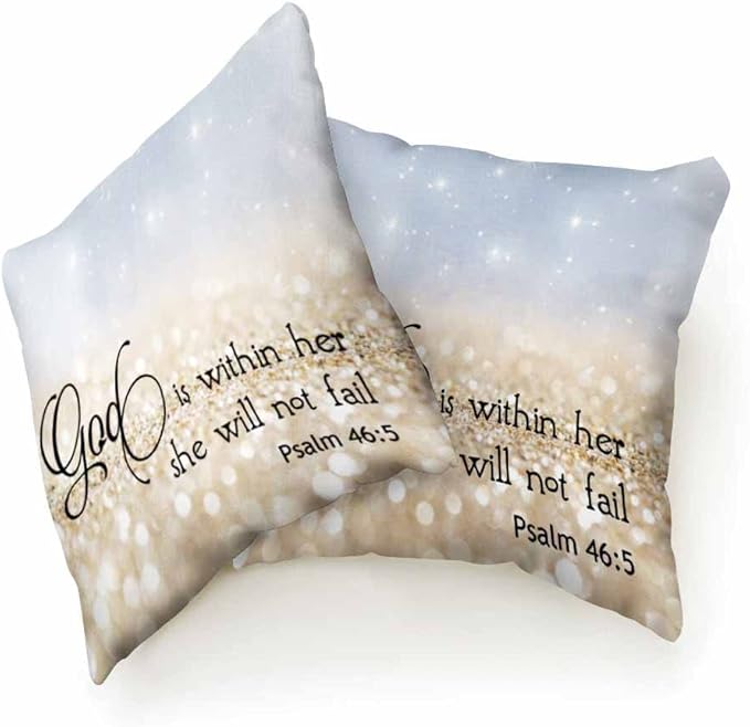 Pillow Cases Bible Verse Quote God is Within Her She Will Not Fail Pack of 2,Decorative Throw Pillow Covers for Couch Bedroom Living for Girl Boy 18X18 Inch