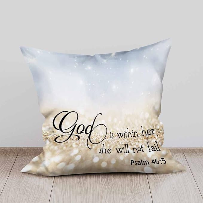 Pillow Cases Bible Verse Quote God is Within Her She Will Not Fail Pack of 2,Decorative Throw Pillow Covers for Couch Bedroom Living for Girl Boy 18X18 Inch