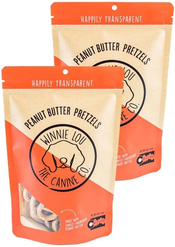 Winnie Lou Organic Dog Treats – Natural Dog Biscuits, USA Made, Organic Ingredients, Clean, Sensative Stomach, All Breed Sizes, High Protein, Hypoallergenic, Peanut Butter Pretzels (Pack of 2)