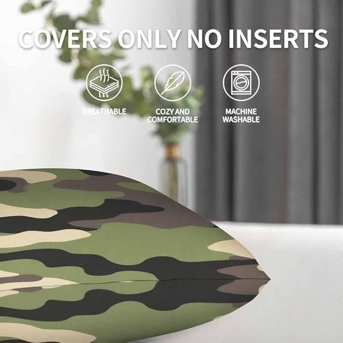 Pillow Cases Fashion Black Brown Green Camo Seamless Pattern Pack of 2,Decorative Throw Pillow Covers for Couch Bedroom Living for Girl Boy 18X18 Inch
