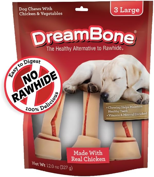 DreamBone Large Chews With Real Chicken, Rawhide-Free Chews For Dogs, Treat Your Dog to a Rawhide Free Chew, 3 Count