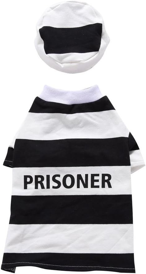 Puppy Prisoner Costume Halloween Christmas Funny Party Cosplay Clothes for Cat, Small Dog (Medium, Prisoner)
