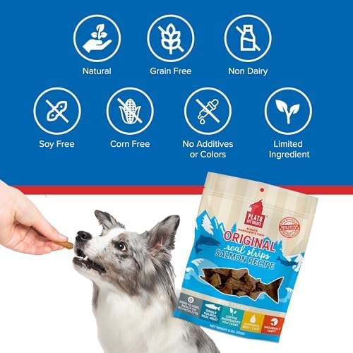 PLATO Pet Treats Real Strips - Air-Dried Meat Bars for Dogs - Delicious, Limited Ingredient Dog Treats - Grain Free Dog Treats - Original Real Strips Salmon 18oz - 2 Pack