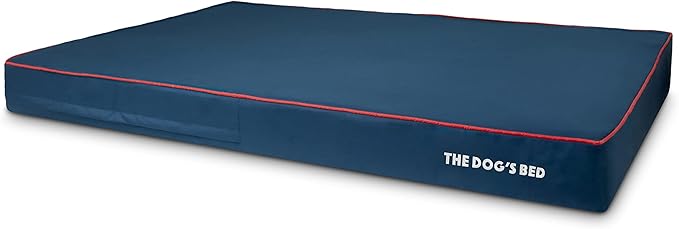 The Dog’s Bed Orthopedic Memory Foam Dog Bed for XXXL Dogs, Waterproof Washable Cover, Anti-Slip Base, Calming Surface – CertiPUR-Certified Foam, Blue with Red Trim, 6 Inch Thick