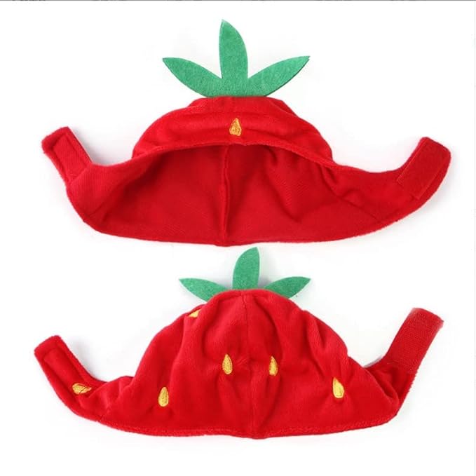 Cat Dog Strawberry Hat, Plush Material Adjustable Comfortable Pet Costume Decoration Headgear for Daily Wear Birthday Party