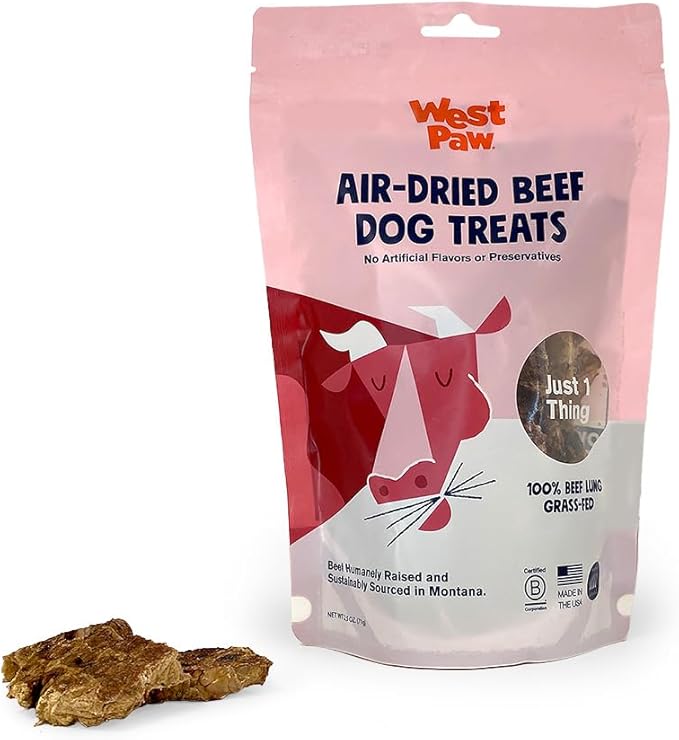 West Paw Air-Dried Single Ingredient Beef Lung Dog Treats – 100% Pasture-Raised, High-Protein, All-Natural Chews – Made in USA – Nutrient-Rich, Easily Breakable, Grain-Free