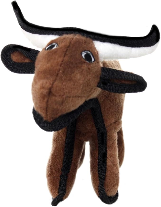 TUFFY - World's Tuffest Soft Dog Toy - Barnyard Junior Bull - Multiple Layers. Made Durable, Strong & Tough. Interactive Play (Tug, Toss & Fetch). Machine Washable & Floats