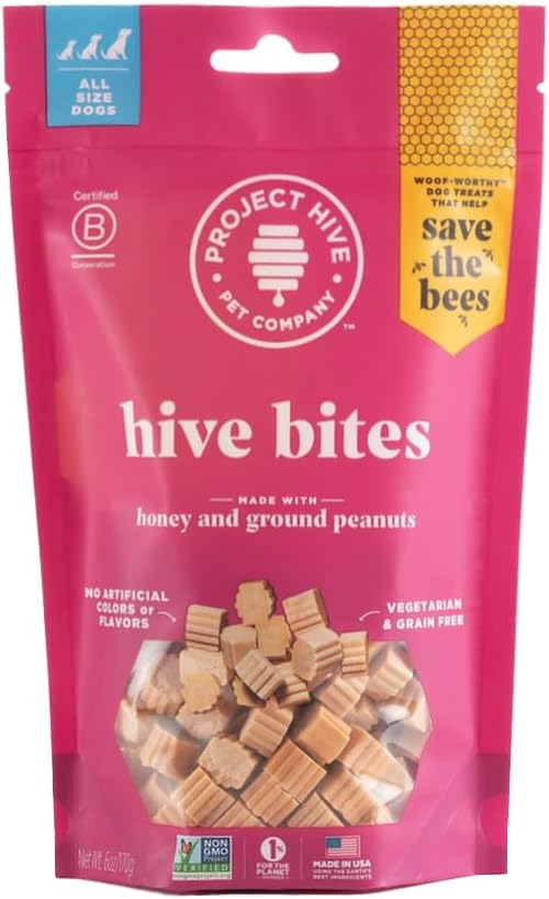 Hive Bites Training Treats for Dogs – Peanut Flavor – Small Reward Treats Made with Ground Peanuts & Honey – Vegetarian, No Grain or Soy – 6 oz