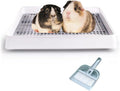 Petlex Rabbit Litter Box with Grate, Super Large Guinea Pig Litter Pan for Cage, Bunny Restroom Litter Tray Small Animals Toilet Potty Trainer for Rabbit Hamster Ferret Rats Guinea Pigs Hedgehog