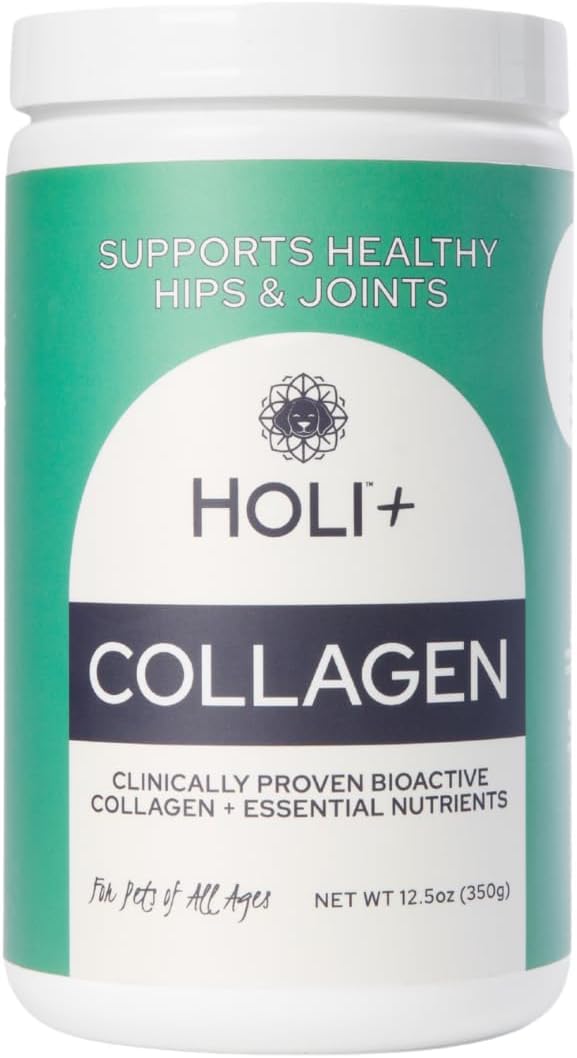 HOLI+ Collagen Supplement for Dogs - Hip and Joint Care Collagen Powder with Glucosamine and Hyaluronic Acid - Easy to Mix Functional Topper