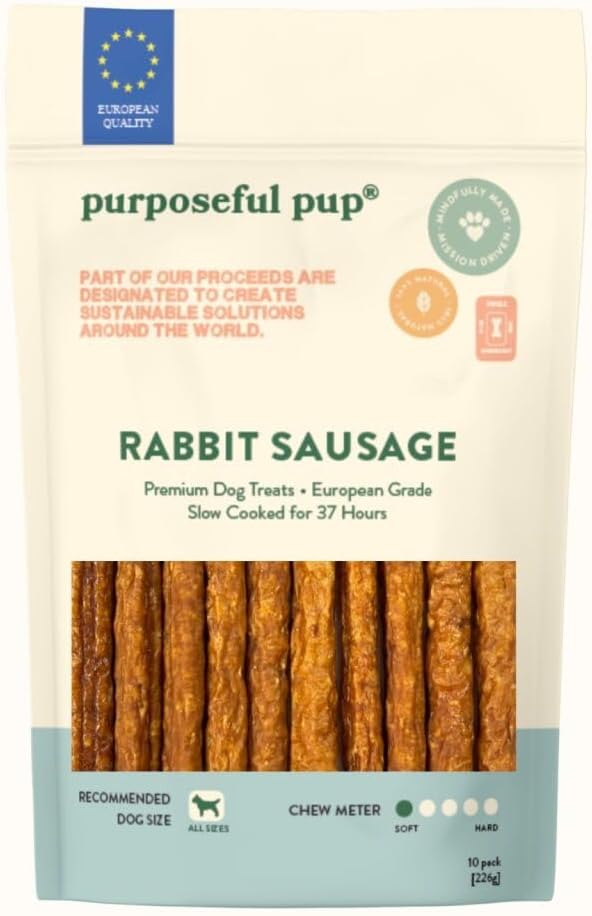 Rabbit Sausage Dog Treats, 10 Pack – All Natural, Single Ingredient, Grain-Free Chews for Dogs | Premium European Quality | High-Protein, Air-Dried, Healthy Snack