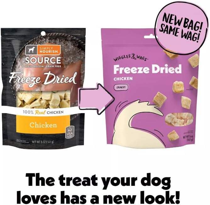 Wiggles & Wags Freeze Dried Chicken Crunchy Dog Treats,5 oz, 1 Pack