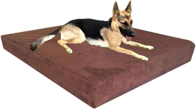 Dogbed4less Jumbo Orthopedic Memory Foam Dog Bed for Extra Large Dogs with Durable Green Canvas Cover, Waterproof Liner and Extra Brown Microsuede Antislip Pet Bed Duvet, Gel Cooling 55"X47"X4" Pad.