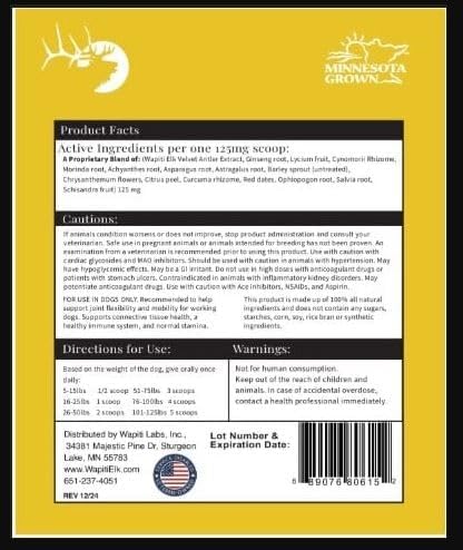 Wapiti Elk Senior - Natural Hip and Joint Supplement for Senior Dogs, Elk-Based Dog Mobility Pellets, Supports Connective Tissue Health, Glucosamine & Chondroitin Rich, 30 Count (M30)
