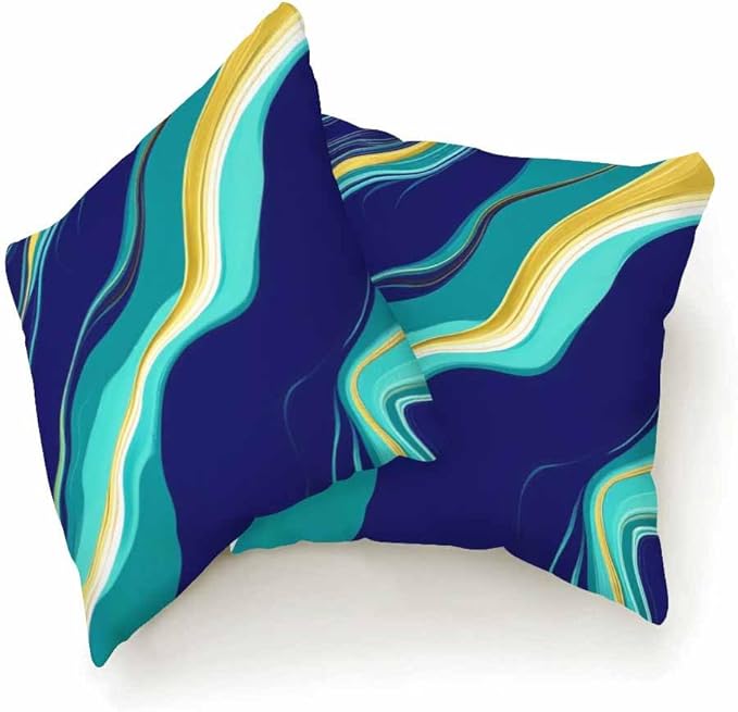 Cushion Covers Dark Blue and Golden Marble Luxury Elegant Texture Design Decorative Pillow Case for Sofa Couch Chair Bedroom Modern Decor 18X18 Inch Set of 2