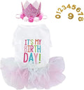 ANIAC Dog Birthday Dress and Hat Set Puppy Lace Tutu Pink Pet Crown Hat with 0-9 Figures Birthday Outfit for Cats Small Dog (White+Pink, Small)