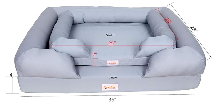Qpets Memory Foam Dog Bed, Ultimate Dog Lounge, Waterproof, Washable Cover, Skin Contact Safe (Small)