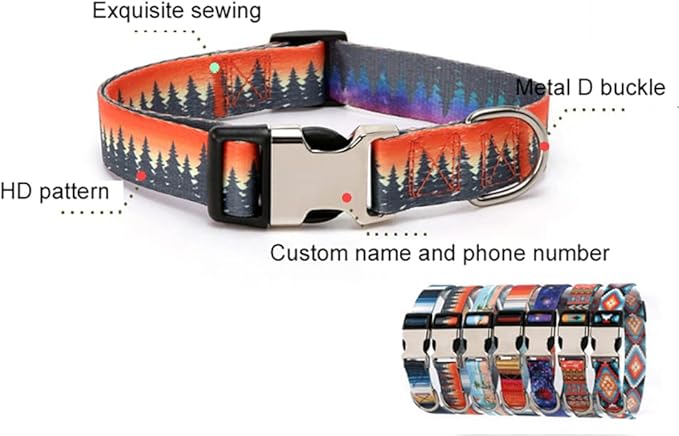 Dog Collar and Leash Set, Quick Release Buckle Soft Durable Print Puppy Collars Adjustable for Small Medium Large Pet Male Dogs Boy Cat Seabeach M