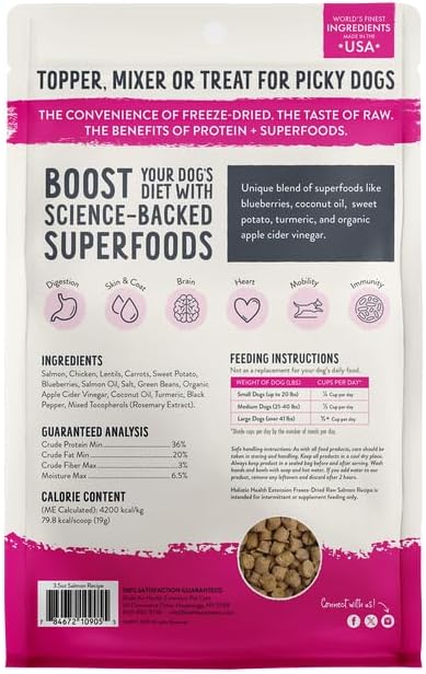 Health Extension SuperBites Freeze-Dried Raw Salmon Meal Mixer for Dogs, (3.5 oz, 99.2 g) – Premium Blend with Raw Proteins and Superfoods for Optimal Nutrition