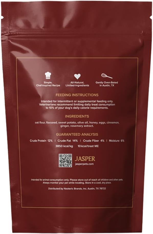 Jasper Oven-Baked Dog Treats – Natural Grain-Free Snacks for All Breeds – 5oz Bags (Assorted Flavors) (Sweet Potato & Honey)