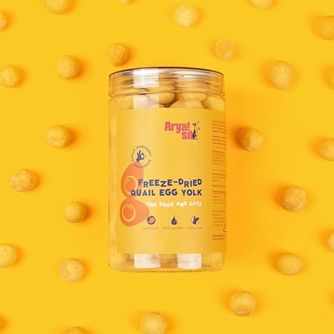 Freeze-Dried Single Ingredient Treat (Quail Egg Yolk) for Dogs and Cats - High Protein · Rich in Lecithin for Healthy Coat · No Artificial Ingredients · 4 oz/8 oz